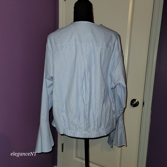 Fashion to Figure Blue/White Pinstripe knot Front L/S wrap shirt  Sz: 0X NWT - Picture 5 of 9